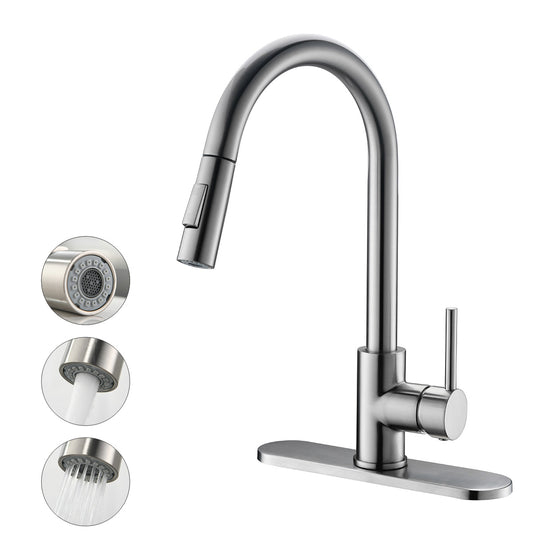 Havin Brushed Nickel Kitchen Faucet with Pull Down Sprayer, High Arc Stainless Steel Material, with cUPC Ceramic Cartridge,Without Deck Plate,Fit for 1 or 3 Hole Kitchen Sink