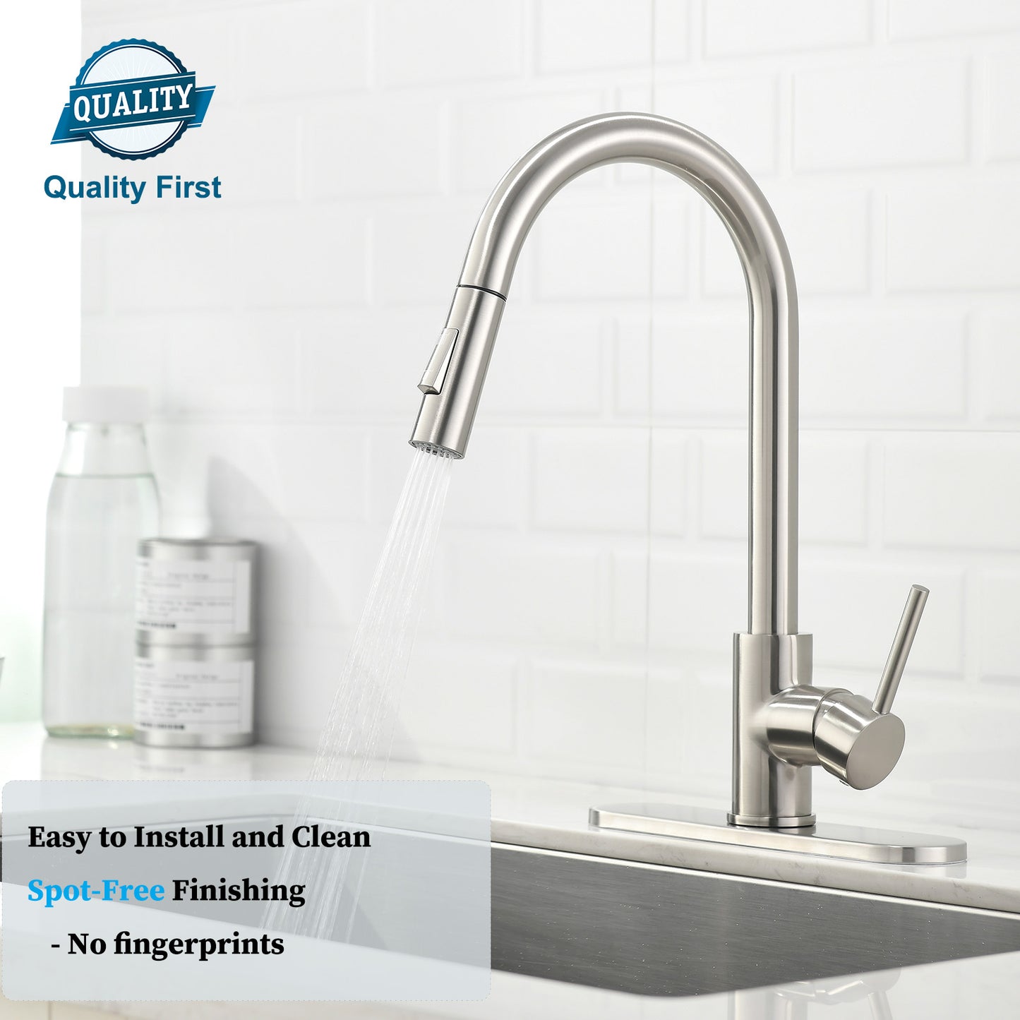 Havin Brushed Nickel Kitchen Faucet with Pull Down Sprayer, High Arc Stainless Steel Material, with cUPC Ceramic Cartridge,Without Deck Plate,Fit for 1 or 3 Hole Kitchen Sink