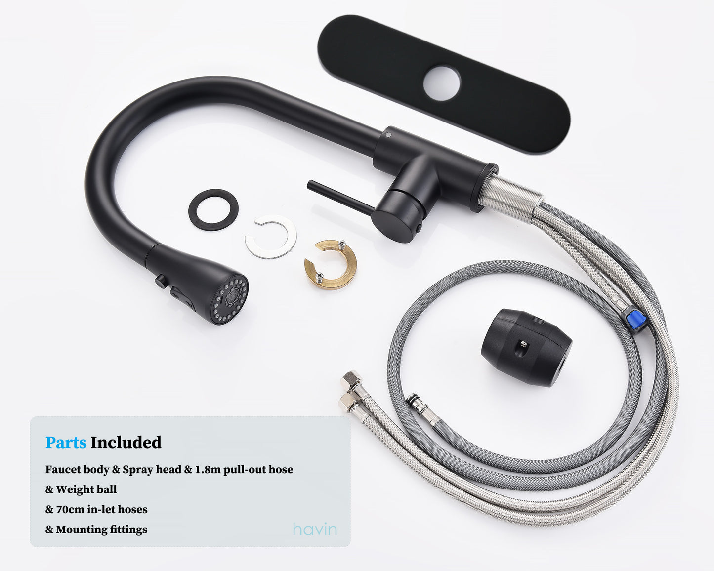 Havin Kitchen Faucet with Pull Down Sprayer Head,Kitchen Faucet Including 10" Deck Plated,(Matte Black)HV502B