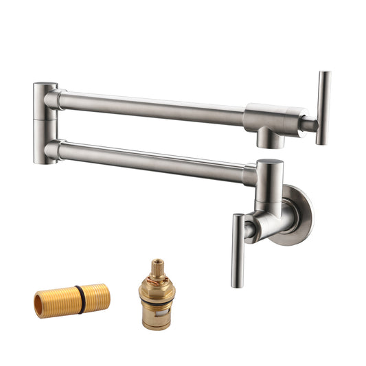 Havin Topffüller, Topffüller-Wasserhahn-Wandhalterung, Messingmaterial, mit Doppelgelenk-Schwenkarmen (Stil A gebürstetes Nickel A203, gebürstetes Nickel)