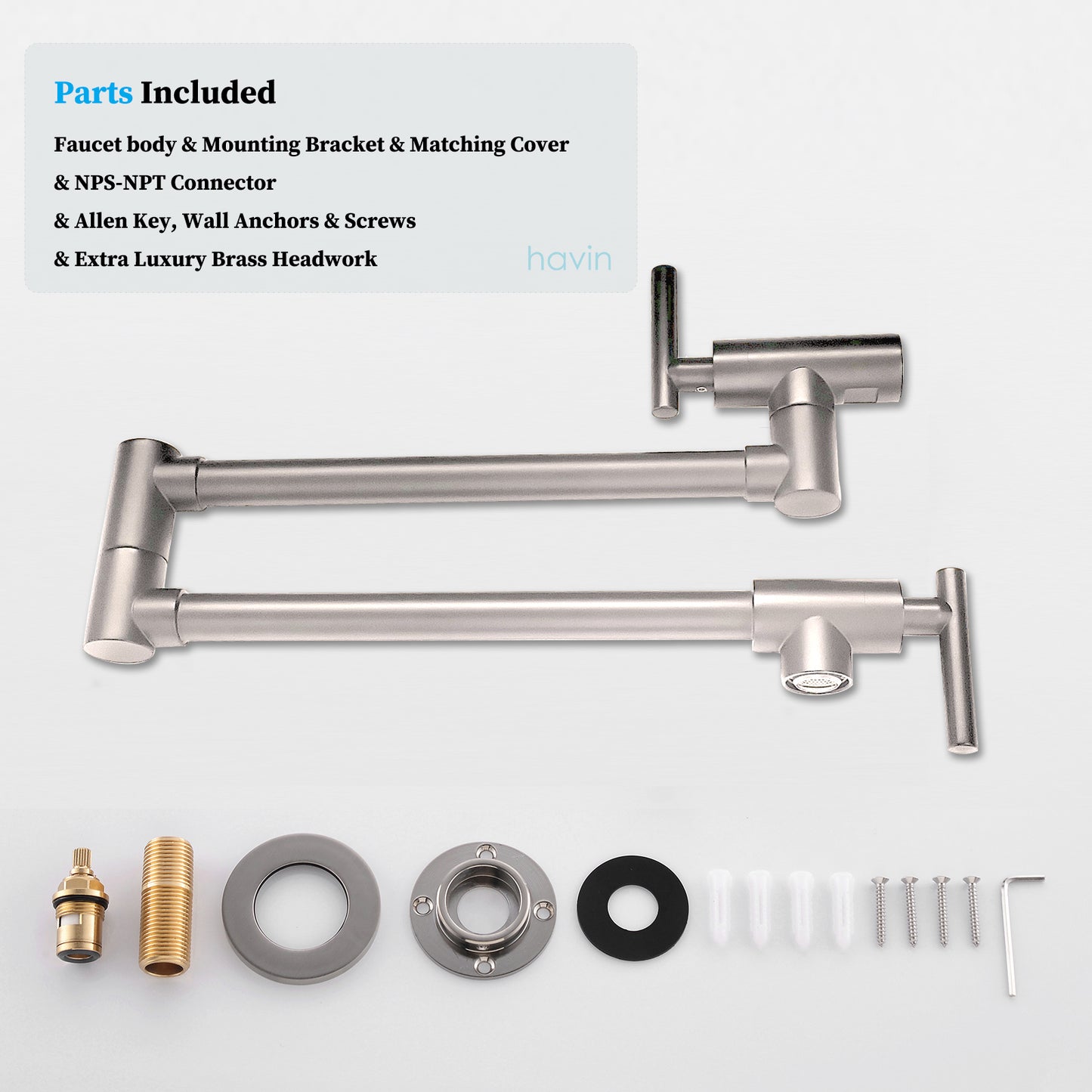 Havin A202 Pot filler faucet wall mount, upside down style (Brushed Nickel)