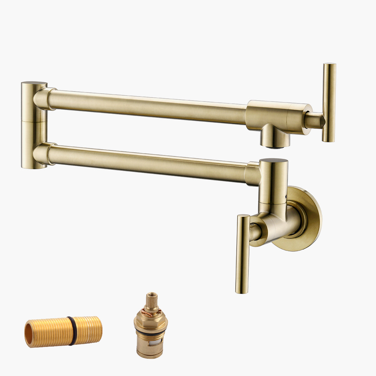 Havin Pot Filler Faucet Wall Mount,with Double Joint Swing Arms,Single Hole, 2 Handles with 2 cartridges to Control Water (Style A A206 Brushed Gold)