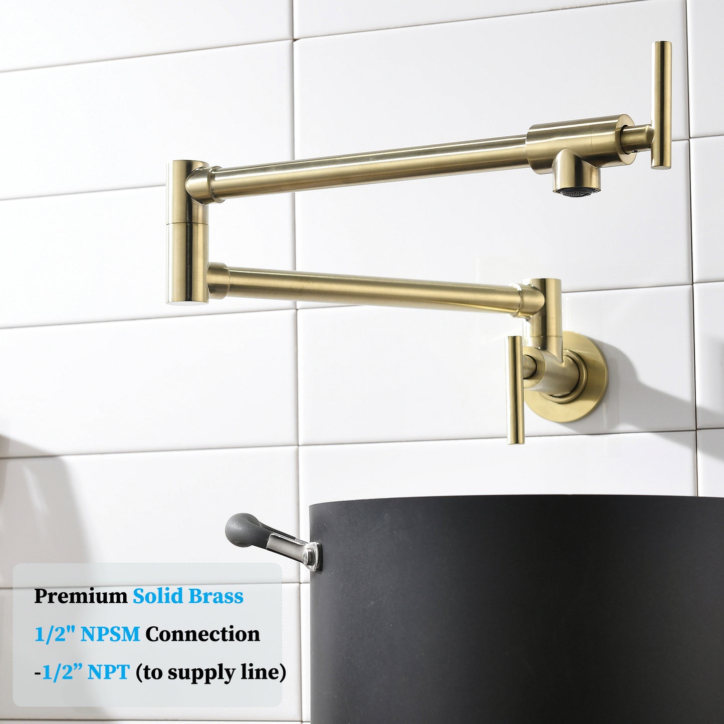 Havin Pot Filler Faucet Wall Mount,with Double Joint Swing Arms,Single Hole, 2 Handles with 2 cartridges to Control Water (Style A A206 Brushed Gold)