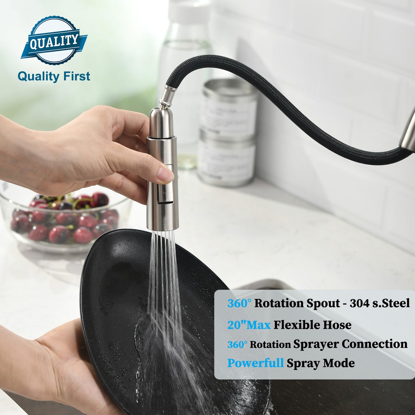 Havin Brushed Nickel Kitchen Faucet with Pull Down Sprayer, High Arc Stainless Steel Material, with cUPC Ceramic Cartridge,Without Deck Plate,Fit for 1 or 3 Hole Kitchen Sink