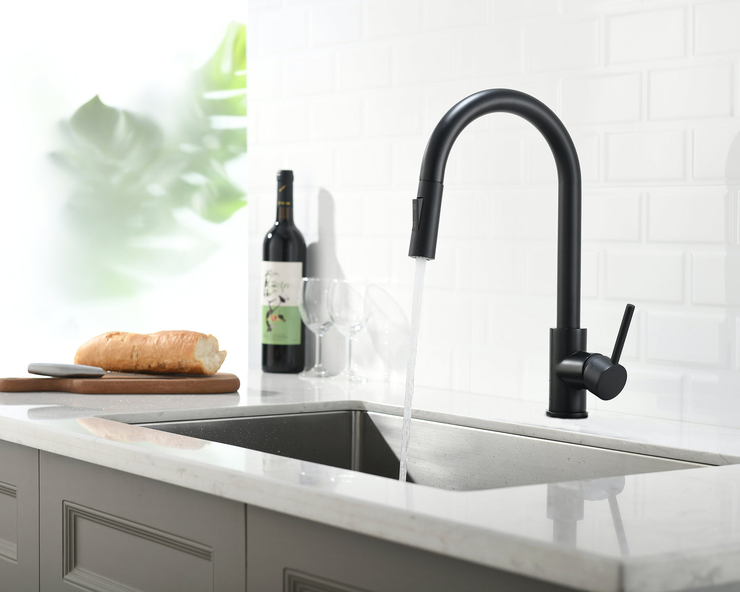 Havin Black Kitchen Faucet with Pull Down Sprayer, High Arc Stainless Steel Material, with cUPC Ceramic Cartridge,Without Deck Plate,Fit for 1 Kitchen Sink or Laundry Sink,Matte Black