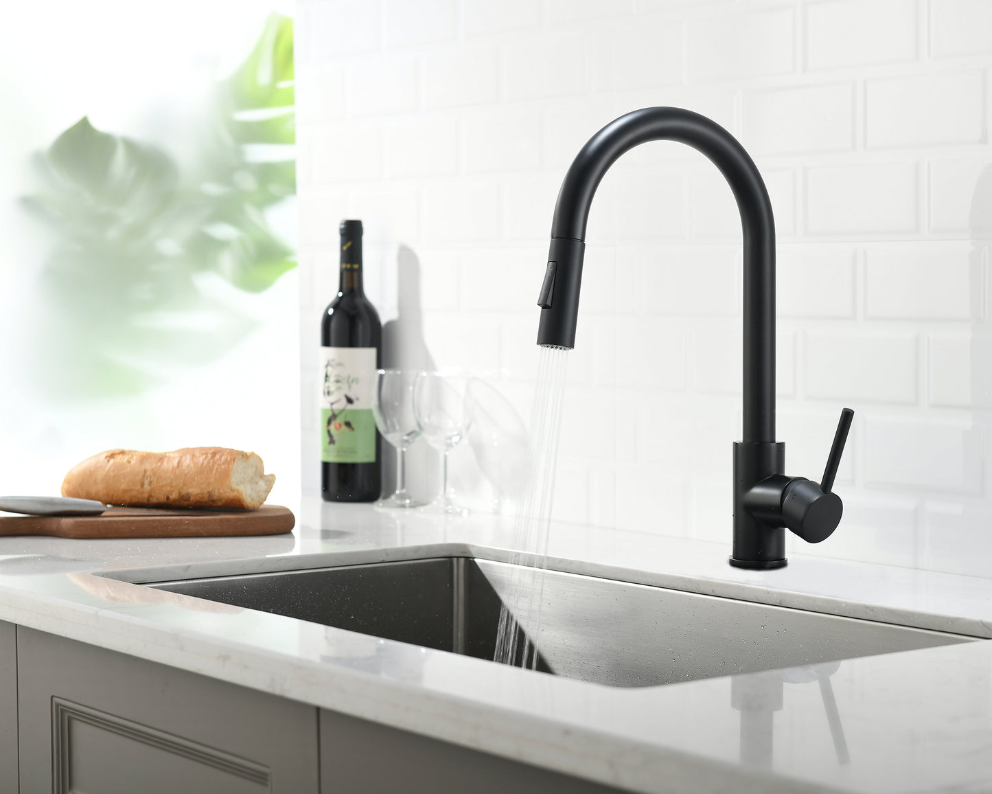 Havin Black Kitchen Faucet with Pull Down Sprayer, High Arc Stainless Steel Material, with cUPC Ceramic Cartridge,Without Deck Plate,Fit for 1 Kitchen Sink or Laundry Sink,Matte Black