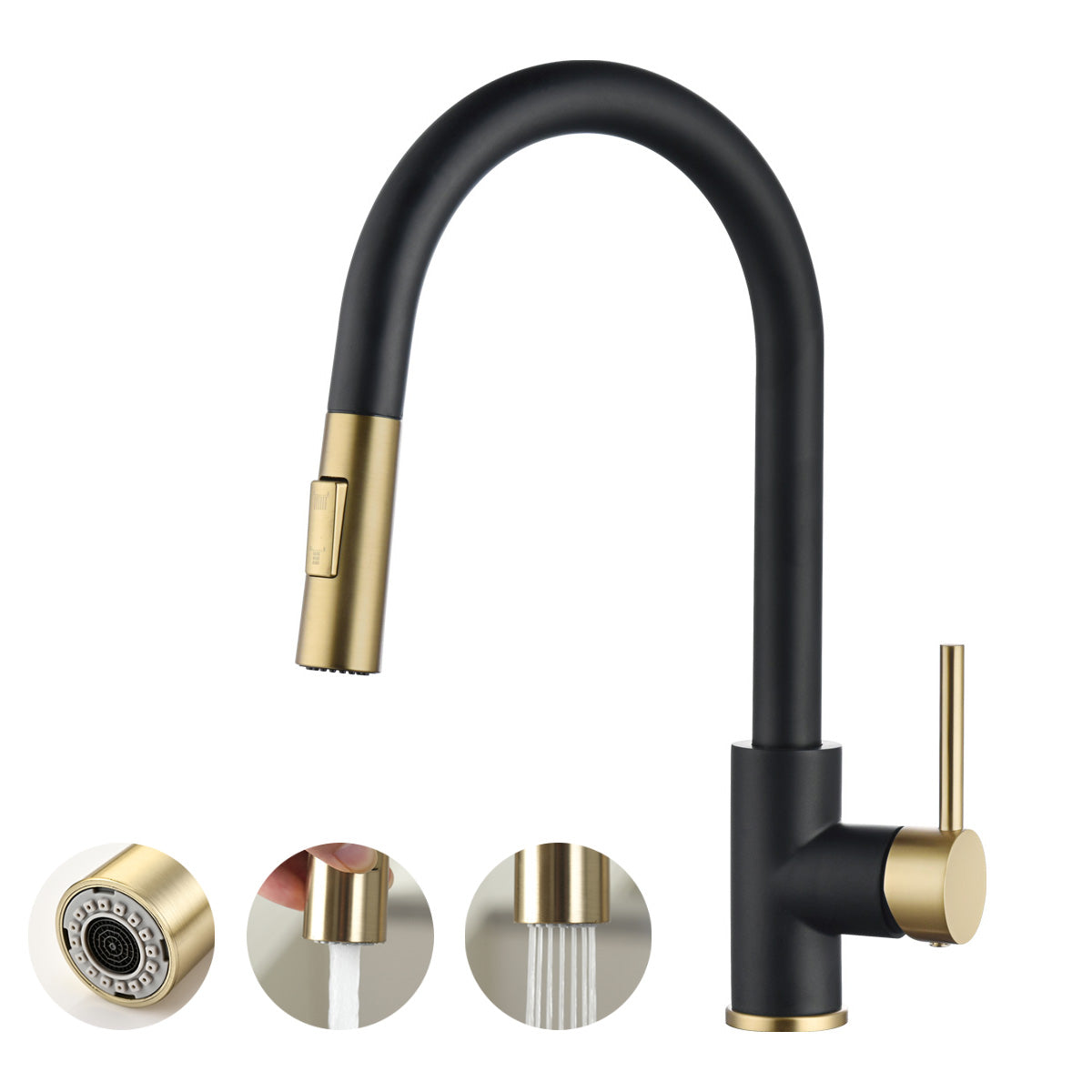 Havin Kitchen Faucet with Pull Down Sprayer, High Arc Stainless Steel Material, with cUPC Ceramic Cartridge,Without Deck Plate,Fit for 1 Hole Kitchen Sink or Laundry Sink, Gold and Black