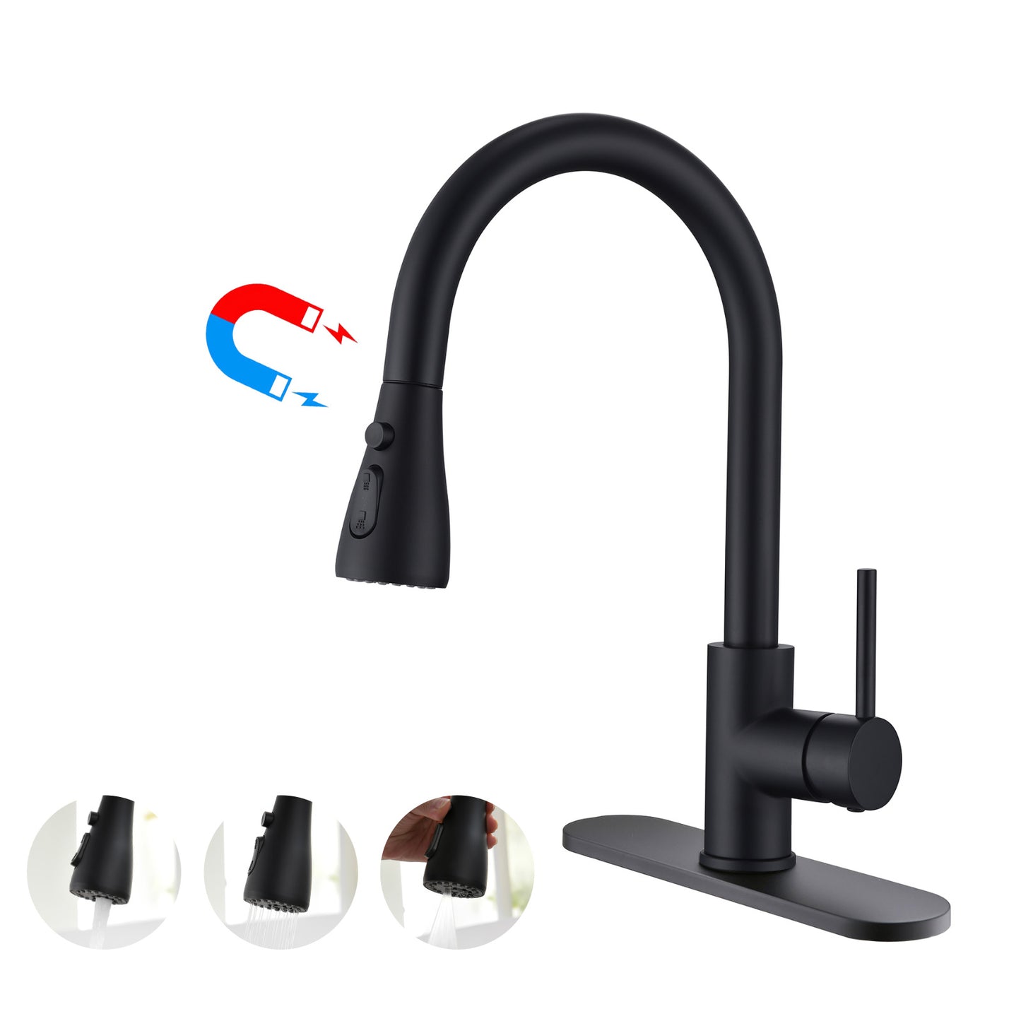Havin Küchenarmatur mit herunterziehbarem Sprühkopf, Küchenarmatur inklusive 10-Zoll-Deckbeschichtung, (mattschwarz) HV803 