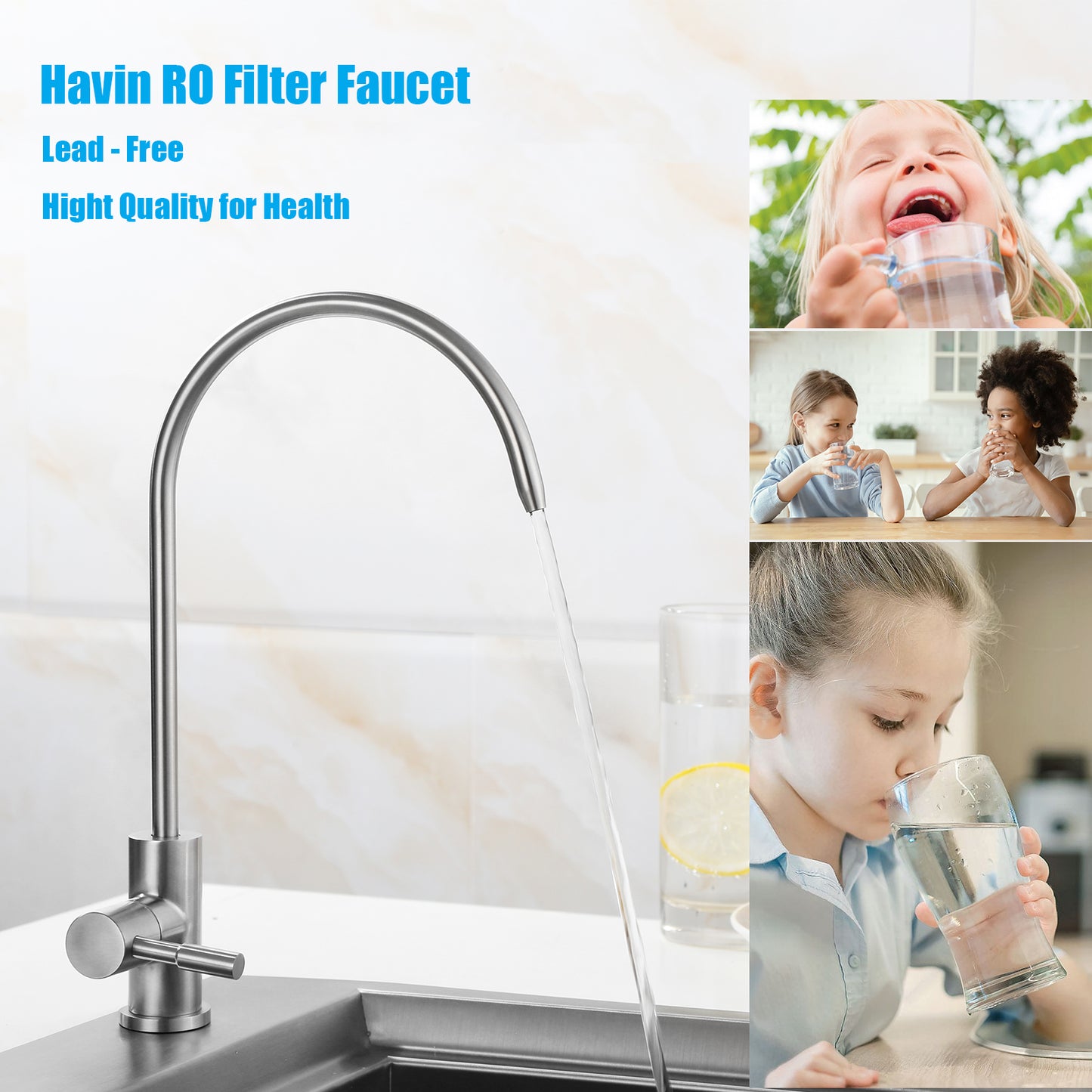 Havin RO Water Filter Faucet,Drinking Water Faucet fits Most Water Filtration System, Kitchen Reverse Osmosis Faucet,Bar Sink Faucet,Filter Tap,Lead-Free Stainless Steel,Non-Air-Gap (Brushed)