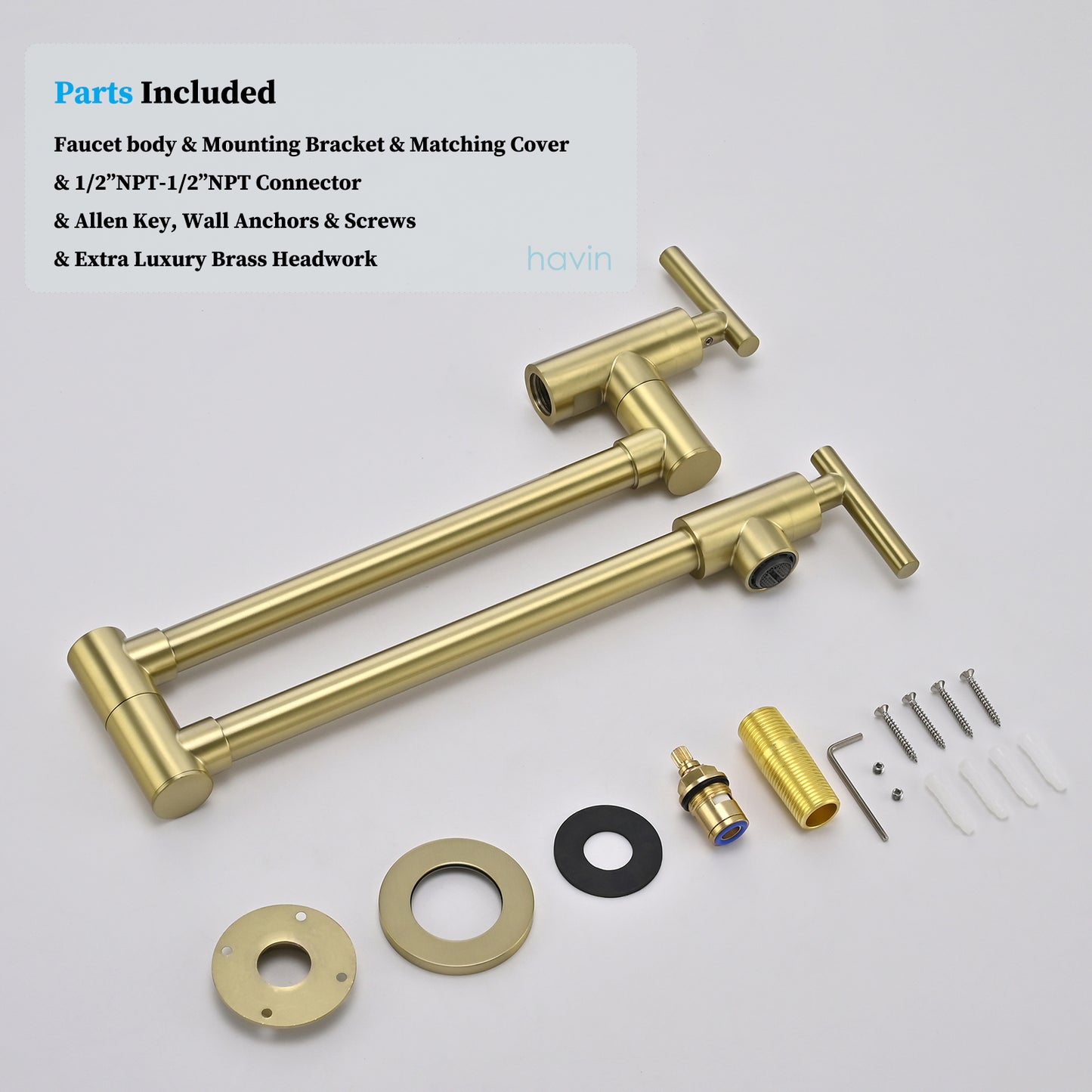 Havin A202 Pot filler faucet wall mount, Upside Down Style, Brushed Gold