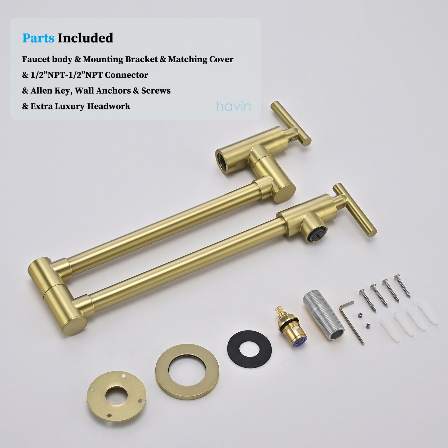 Havin A202 Pot filler faucet wall mount, Upside Down Style, Brushed Gold