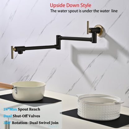 Havin A202 Pot filler faucet wall mount, Stainless Steel Material, Upside Down Style, Brushed Gold and Black (New Structure))